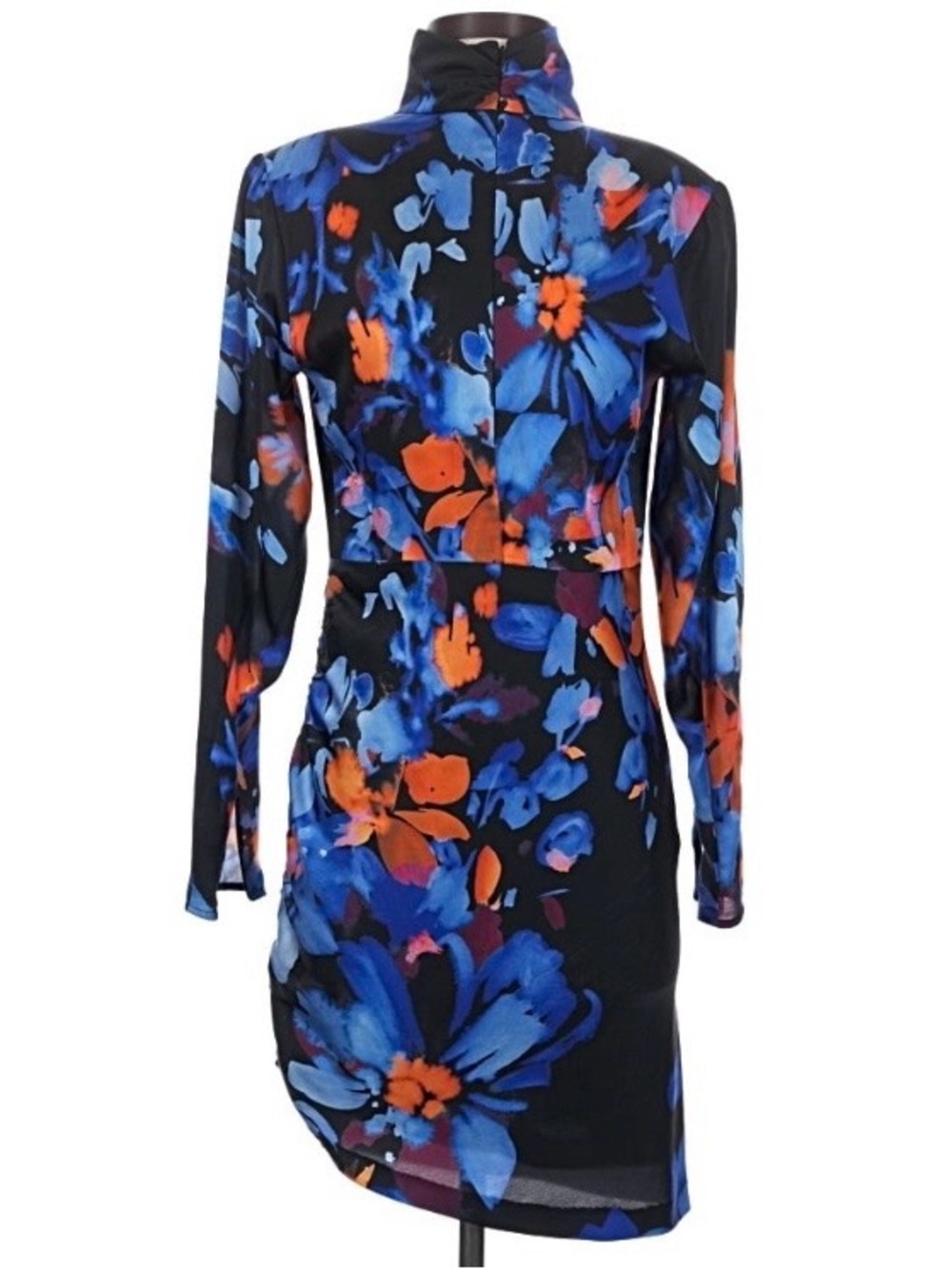 Marciano Long-Sleeve Mock Neck Dress with Blue and Orange Floral Print | Size 4